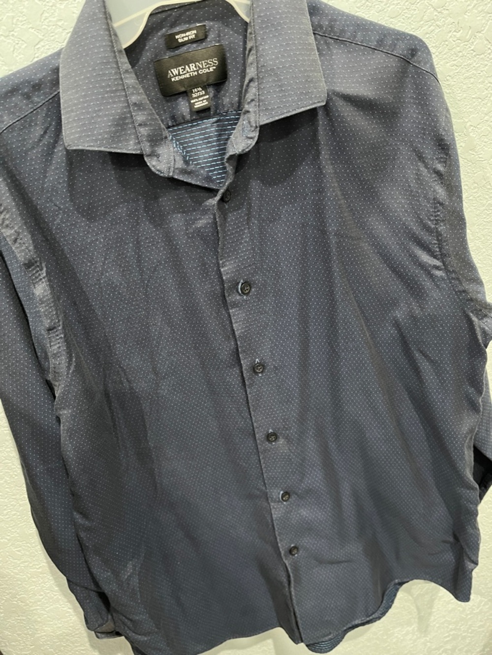 Kenneth Cole AWEARNESS Navy Blue Microdot Button-Down Shirt